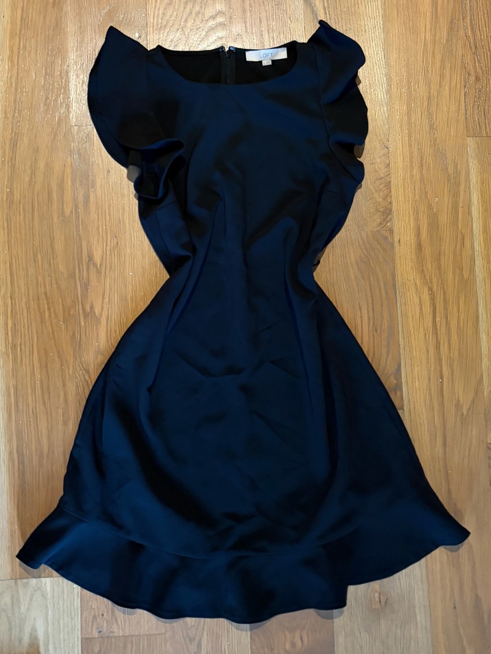 LOFT Black Ruffle Sleeve Midi Dress
